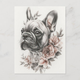Carte Postale Bouledogue Français Aquarelle Florale