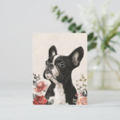 Carte Postale Bouledogue Français Aquarelle Florale (Debout devant)
