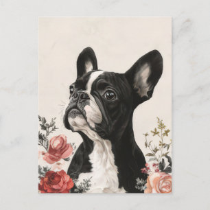 Carte Postale Bouledogue Français Aquarelle Florale