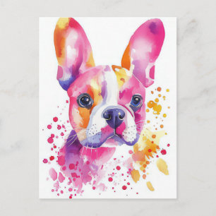 Carte Postale Bouledogue Français Aquarelle Florale