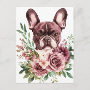 Carte Postale Bouledogue Français Aquarelle Florale