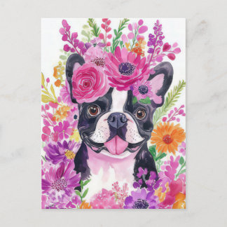 Carte Postale Bouledogue Français Aquarelle Florale