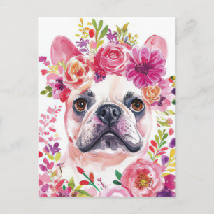 Carte Postale Bouledogue Français Aquarelle Florale
