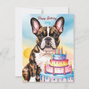 Carte Postale Bouledogue français avec gâteau d'anniversaire