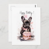 Carte Postale Bouledogue français avec gâteau d'anniversaire (Devant / Derrière)