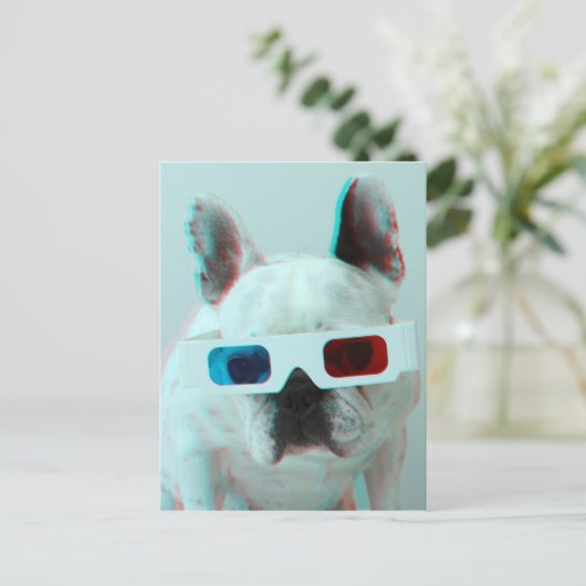 Carte Postale Bouledogue français avec les verres 3D (Debout devant)