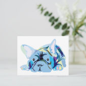 Carte Postale Bouledogue Français Bleu (Debout devant)