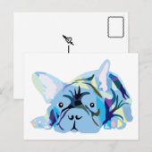 Carte Postale Bouledogue Français Bleu (Devant / Derrière)