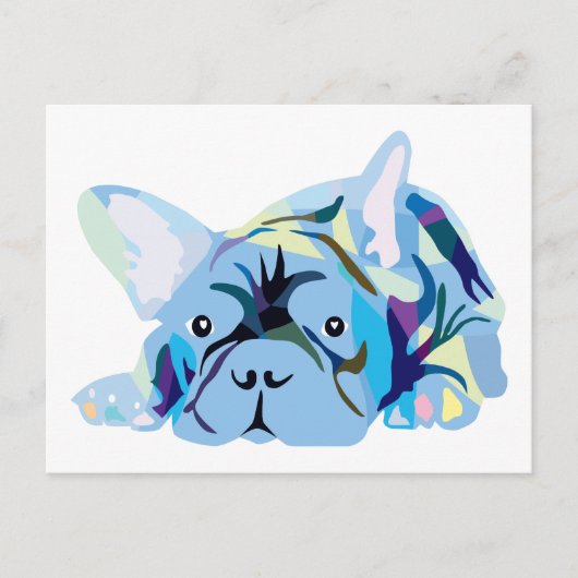 Carte Postale Bouledogue Français Bleu (Devant)