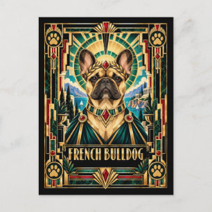 Carte Postale Bouledogue français, chien Art déco