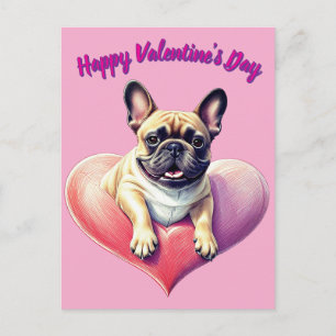 Carte Postale Bouledogue français coeur Saint-Valentin 