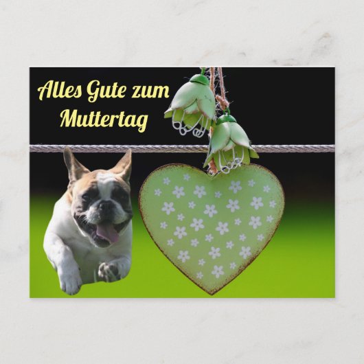 Carte Postale Bouledogue français Cœur vert French Bulldog (Devant)