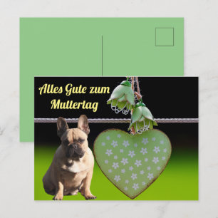 Carte Postale Bouledogue français Cœur vert French Bulldog