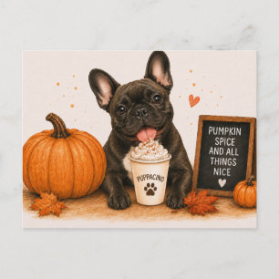 Carte Postale Bouledogue français Cozy Pumpkin Spice Puppaccino