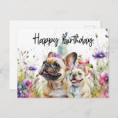 Carte Postale Bouledogue français dans un champ de fleurs pour s (Devant / Derrière)