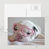 Carte Postale Bouledogue français en verres de coeur (Devant / Derrière)