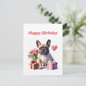 Carte Postale Bouledogue français Fleurs Anniversaire Bouledogue (Debout devant)