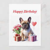 Carte Postale Bouledogue français Fleurs Anniversaire Bouledogue (Devant)