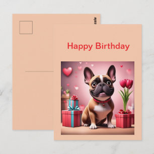 Carte Postale Bouledogue français Fleurs Anniversaire Bouledogue