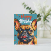 Carte Postale Bouledogue Français Joyeux Anniversaire (Debout devant)