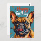 Carte Postale Bouledogue Français Joyeux Anniversaire (Devant / Derrière)