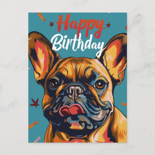 Carte Postale Bouledogue Français Joyeux Anniversaire (Devant)