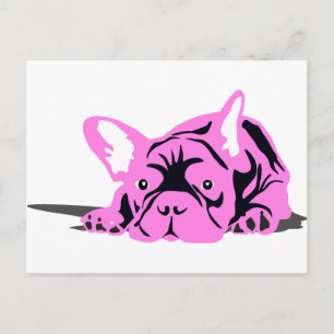 Carte Postale Bouledogue français rose noir blanc