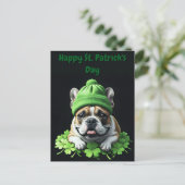 Carte Postale Bouledogue français Saint-Patrick chance de trèfle (Debout devant)