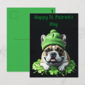 Carte Postale Bouledogue français Saint-Patrick chance de trèfle (Devant / Derrière)