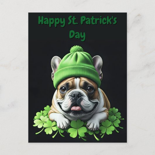 Carte Postale Bouledogue français Saint-Patrick chance de trèfle (Devant)