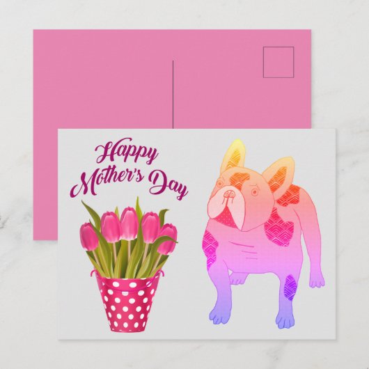 Carte Postale Bouledogue français Tulipes Bouledogue français (Devant / Derrière)