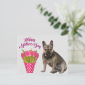 Carte Postale Bouledogue français Tulipes French Bulldog (Debout devant)