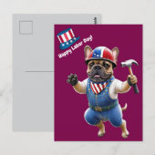 Carte Postale Bouledogues français Bonne fête du Travail  (Devant / Derrière)