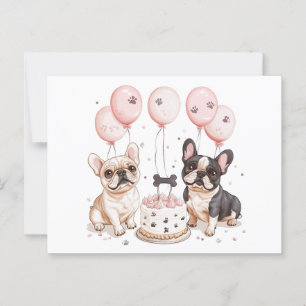 Carte Postale Bouledogues français d'anniversaire Gâteau d'anniv