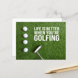 Carte Postale Boules de golf sur herbe verte pour golfeur