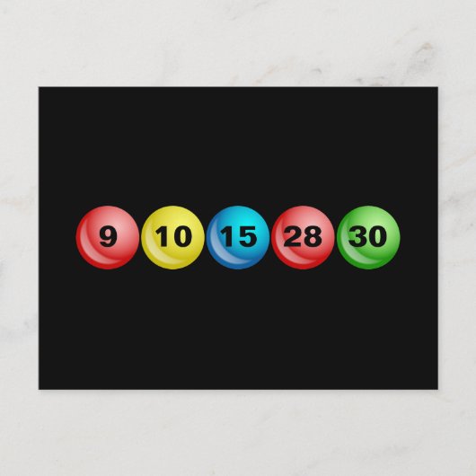Carte Postale Boules de loterie, 9, 10, 15, 28, 30 (Devant)
