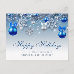 Carte Postale Boules de Noël Blue Sparkle Salutation d'entrepris