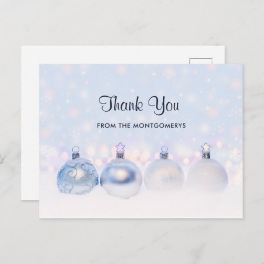 Carte Postale Boules de Noël Métalliques Magiques Photo Merci (Devant / Derrière)