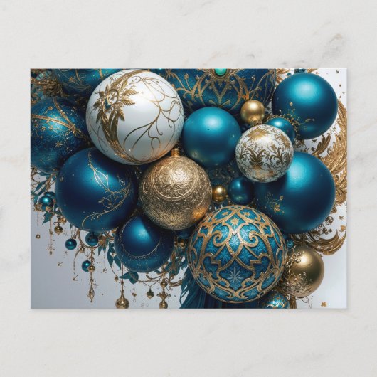 Carte Postale Boules de Noël or bleu luxe fête standard (Devant)