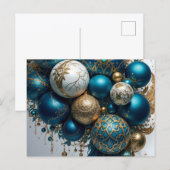 Carte Postale Boules de Noël or bleu luxe fête standard (Devant / Derrière)