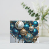 Carte Postale Boules de Noël or bleu luxe fête standard (Debout devant)