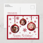 Carte Postale Boules rouges amusantes et flocons de neige 3 Phot (Devant / Derrière)