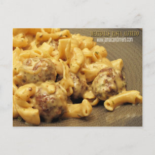 Carte Postale Boulettes de viande Pasta Alfredo