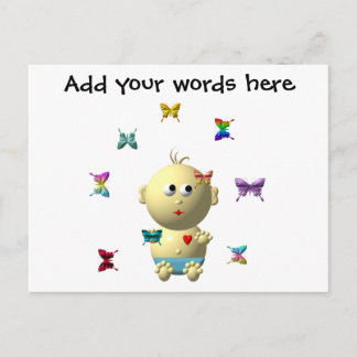 CARTE POSTALE BOUNCING BÉBÉ GARÇON AVEC 9 BUTTERFLITS