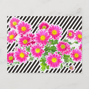 Carte Postale Bouquet & Bandes Rose / Asters + votre idée