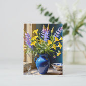 Carte Postale Bouquet bleu jaune violet (Debout devant)