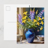 Carte Postale Bouquet bleu jaune violet (Devant / Derrière)