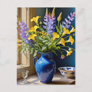 Carte Postale Bouquet bleu jaune violet