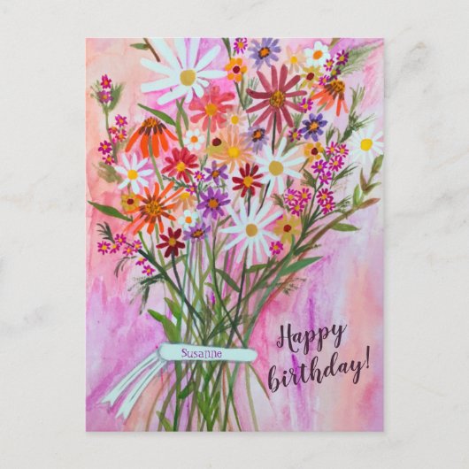 Carte Postale Bouquet coloré Daisy Joyeux anniversaire (Devant)