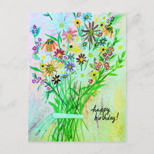 Carte Postale Bouquet coloré Daisy Joyeux Anniversaire Vert